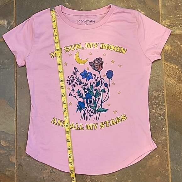 Ana Cabana Boho Pink Graphic Moon Stars & Flowers Tee Small - Picture 8 of 8